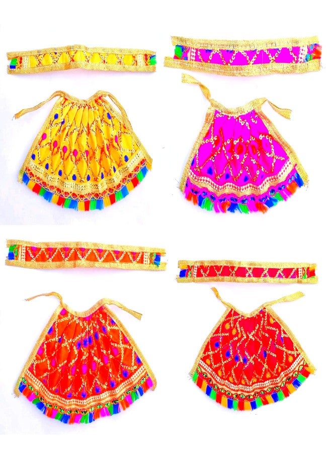 Chircrafts Devi Goddess Dress (Set of 4) for Ganesh Durga Lakshmi Saraswati Parvati Devi Maa MATA Ji Lehanga & Chunri/Patka Dress Poshak Multicolor (Lehenga Height 2 inch) - Image 1